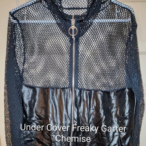 Black fishnet plus PU leather chemise - Picture 5 of 5